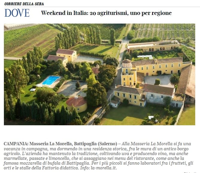 La Morella tra i 20 agriturismi più belli d’Italia per Dove Viaggi (Corriere della Sera)